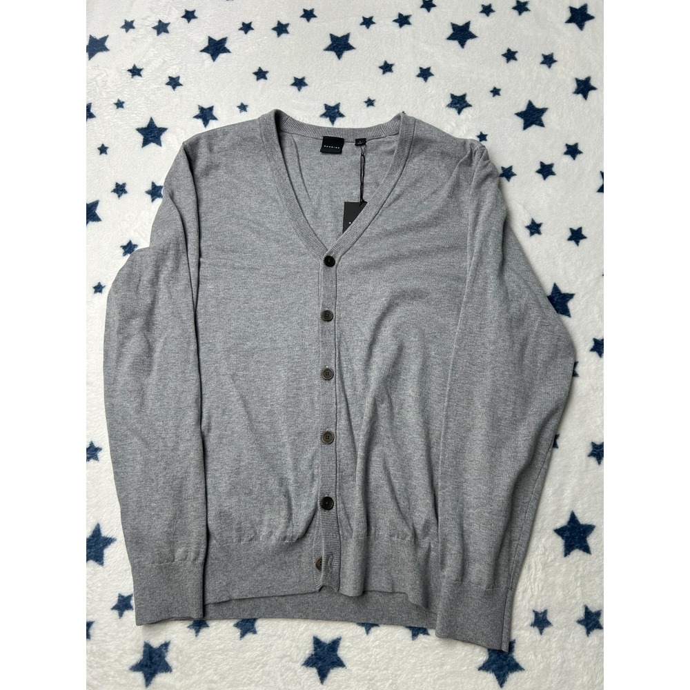 Dunning Cardigan Mens Large Gray V Neck Button Front Lightweight Sweater NWT - Picture 2 of 8